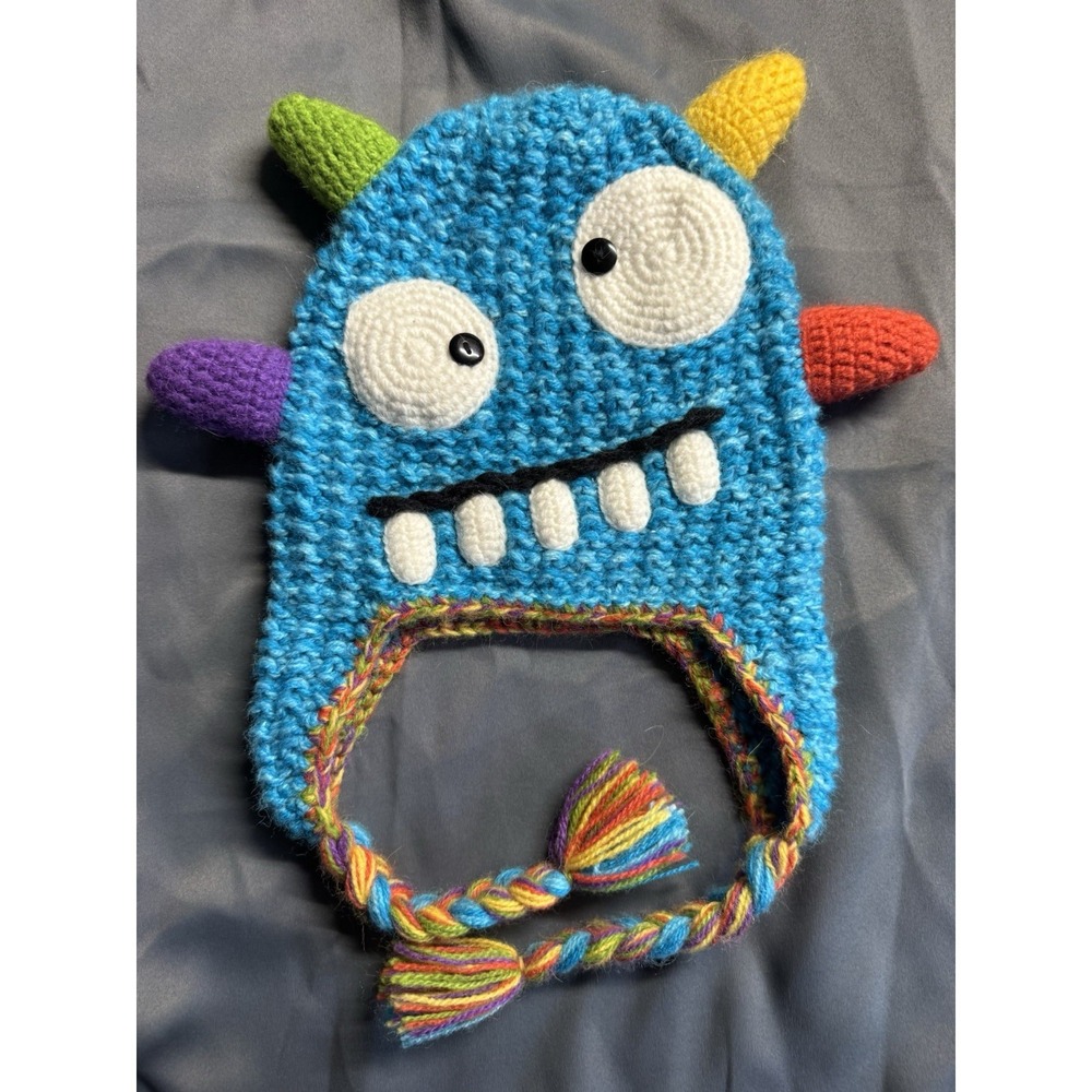 Andes Gifts Made Peru Kids Monster Spike Handknit Alpaca Blend Beanie Hat Blue
